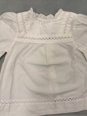 Classic White Cotton Girls' Blouse - Ruffle Trim by Jacadi Sz 4
